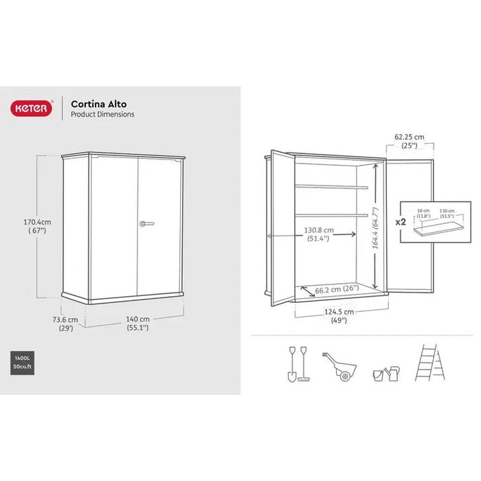 Keter Cortina Alto 4ft 6" x 2ft 4" (1.4 x 0.7m) 1,415 Litre Vertical Storage Shed with Shelves