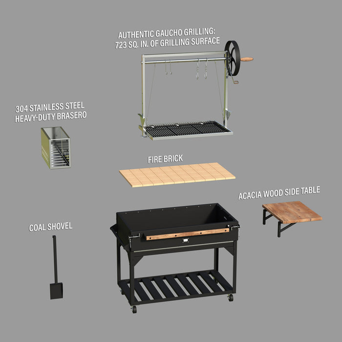 Premium Argentine/Santa Maria BBQ Grill with Wood Fire and Charcoal Grill