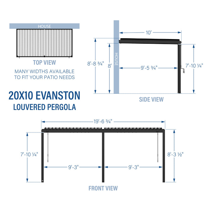 20x10 Evanston Wall Mounted Louvered Pergola