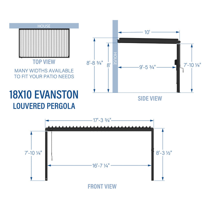 18x10 Evanston Wall Mounted Louvered Pergola