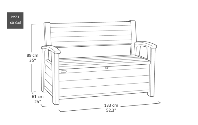Keter Hudson 227L Storage Bench - Grey
