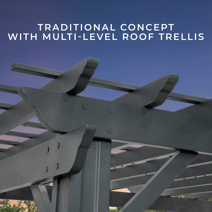 14x12 Stratford Traditional Steel Pergola With Sail Shade Soft Canopy