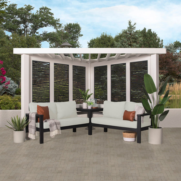 Ridgedale Modern Steel Corner Pergola with Conversational Seating