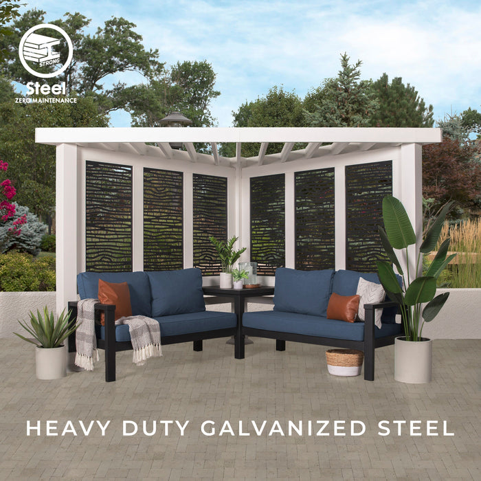 Ridgedale Modern Steel Corner Pergola with Conversational Seating