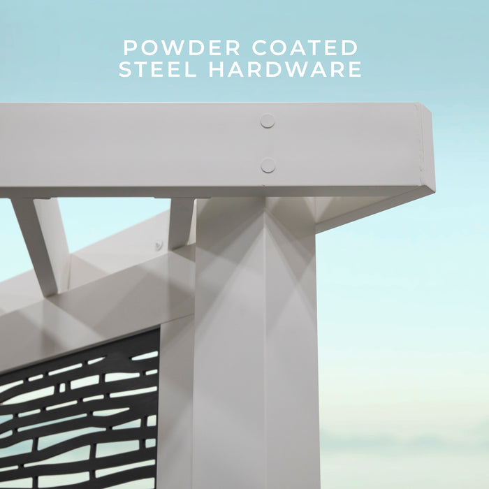 Ridgedale Modern Steel Corner Pergola with Conversational Seating